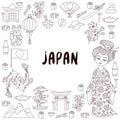 Japan doodle vector icons set